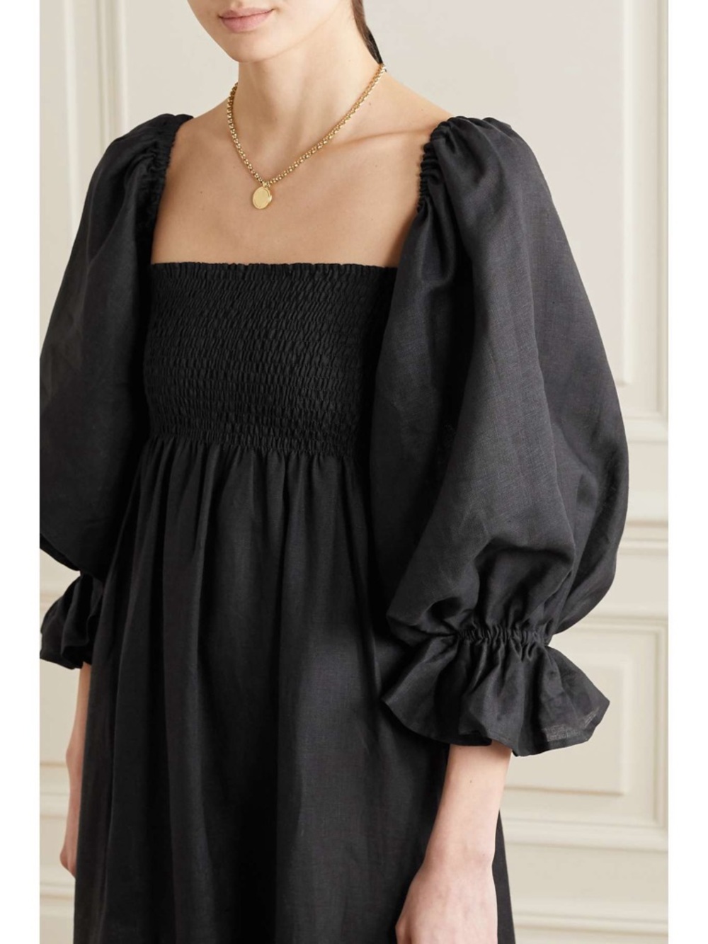 SLEEPER Atlanta off-the-shoulder shirred linen midi dress size Small - Picture 3 of 10